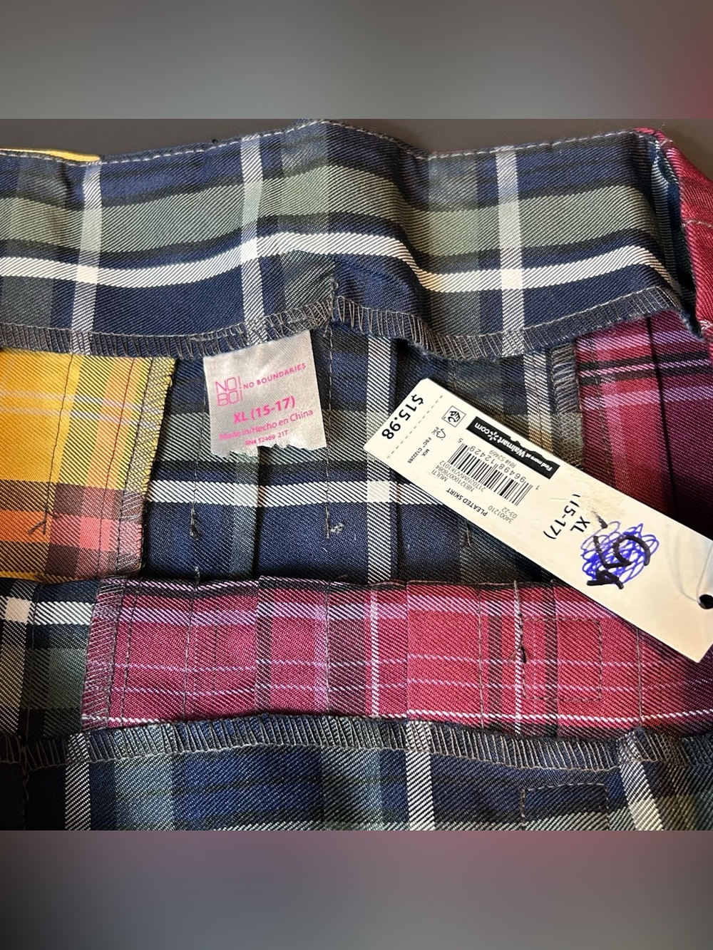 Plaid Mini Skirt Pleated NWT Tri-Color XL (15-17 JR) Preppy School Girl Skater - Picture 5 of 8